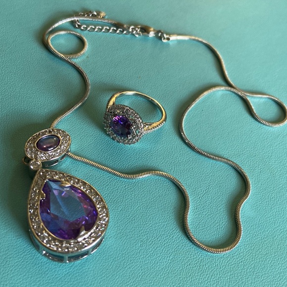 Jewelry Purple Diamond Necklace And Ring Set Poshmark